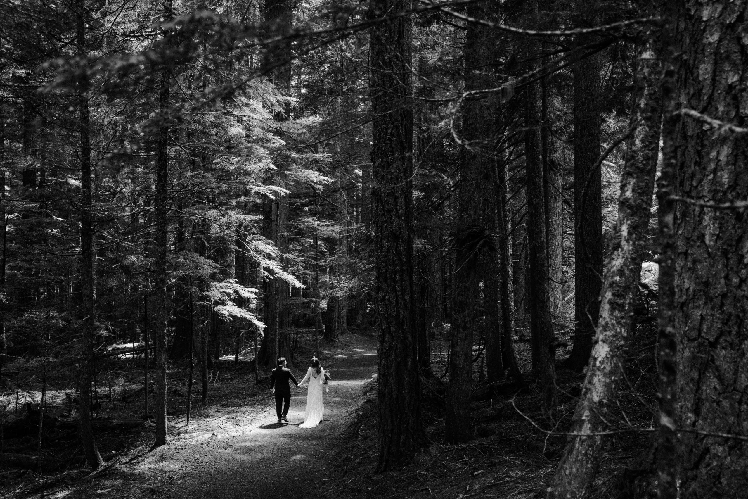 couple waking through national forest in washington state
