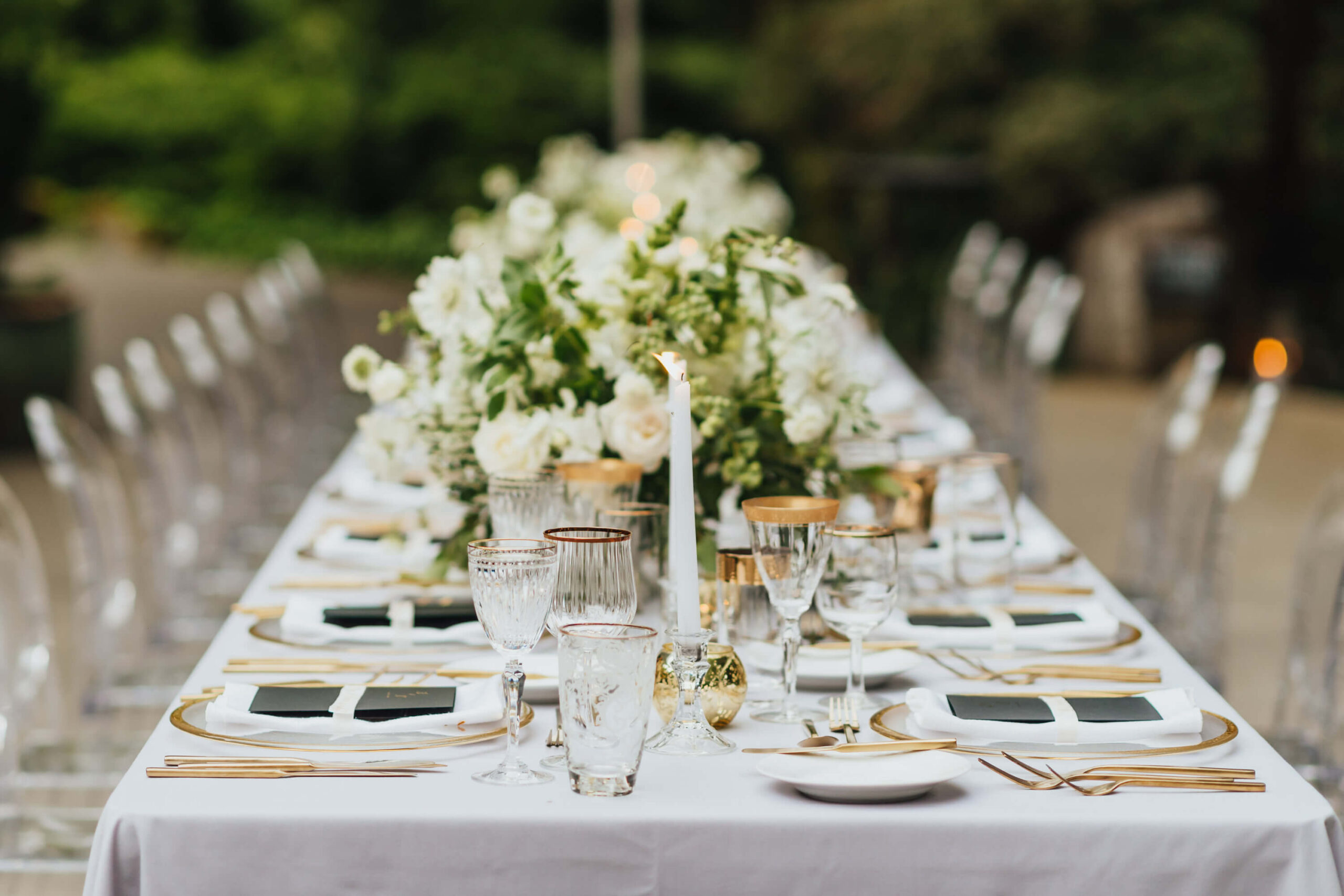 long table under clear tent